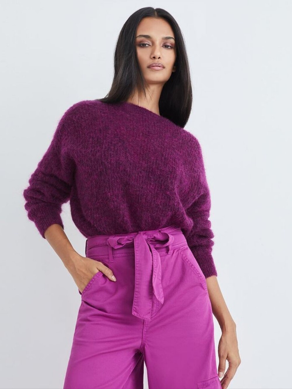 Veronica Beard Melinda Crew Neck Sweater Magenta Purple Mohair Alpaca Size M